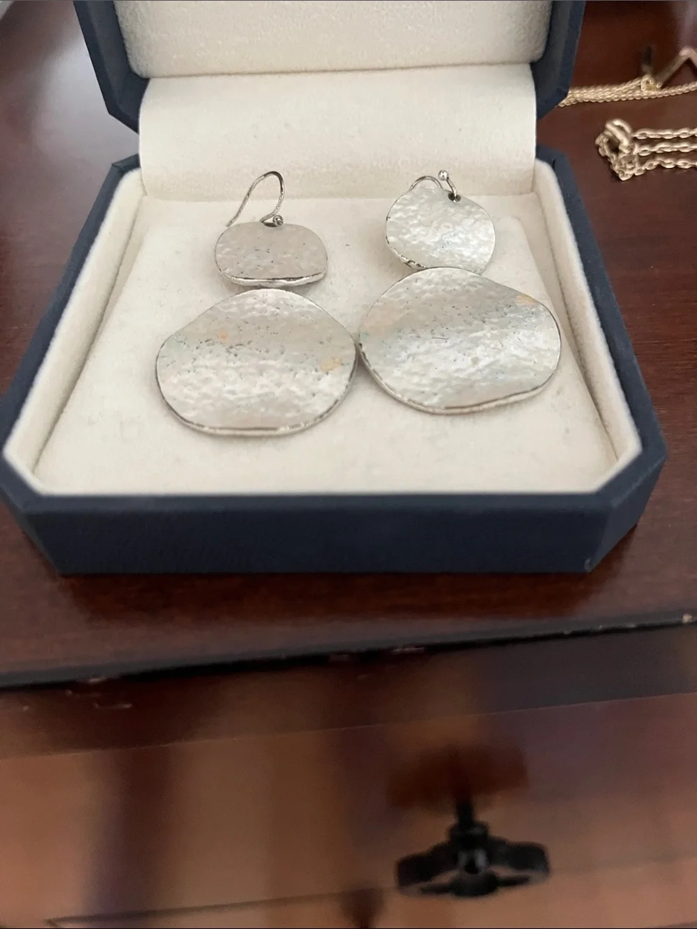 Hammered Double Drop Earrings - Silver